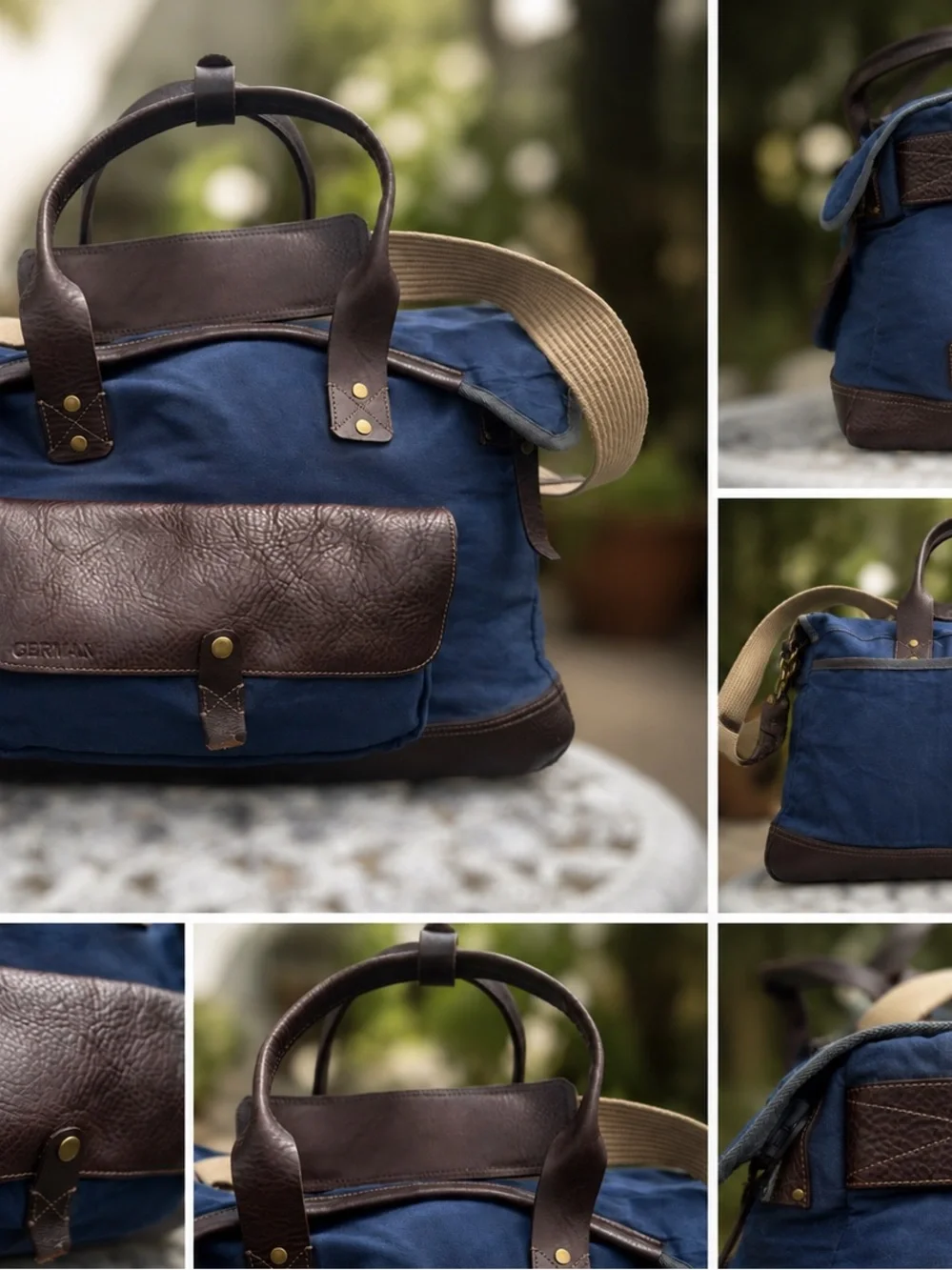 VINTAGE *discontinued* Will Leather Goods Navy & Brown Canvas Duffel